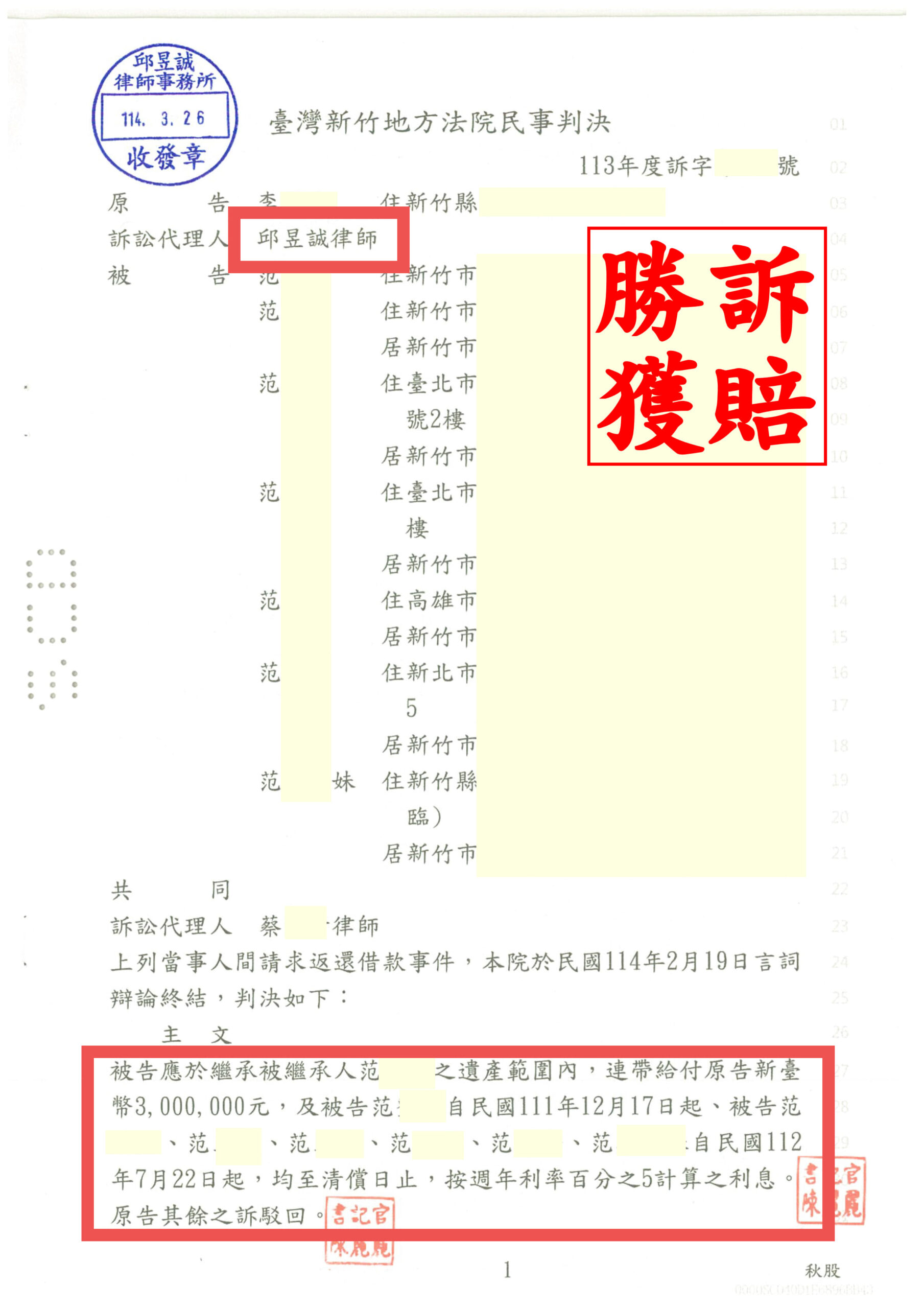 【成功案例】生前借款 300 萬未還，邱昱誠律師助原告向繼承人追討全數勝訴！